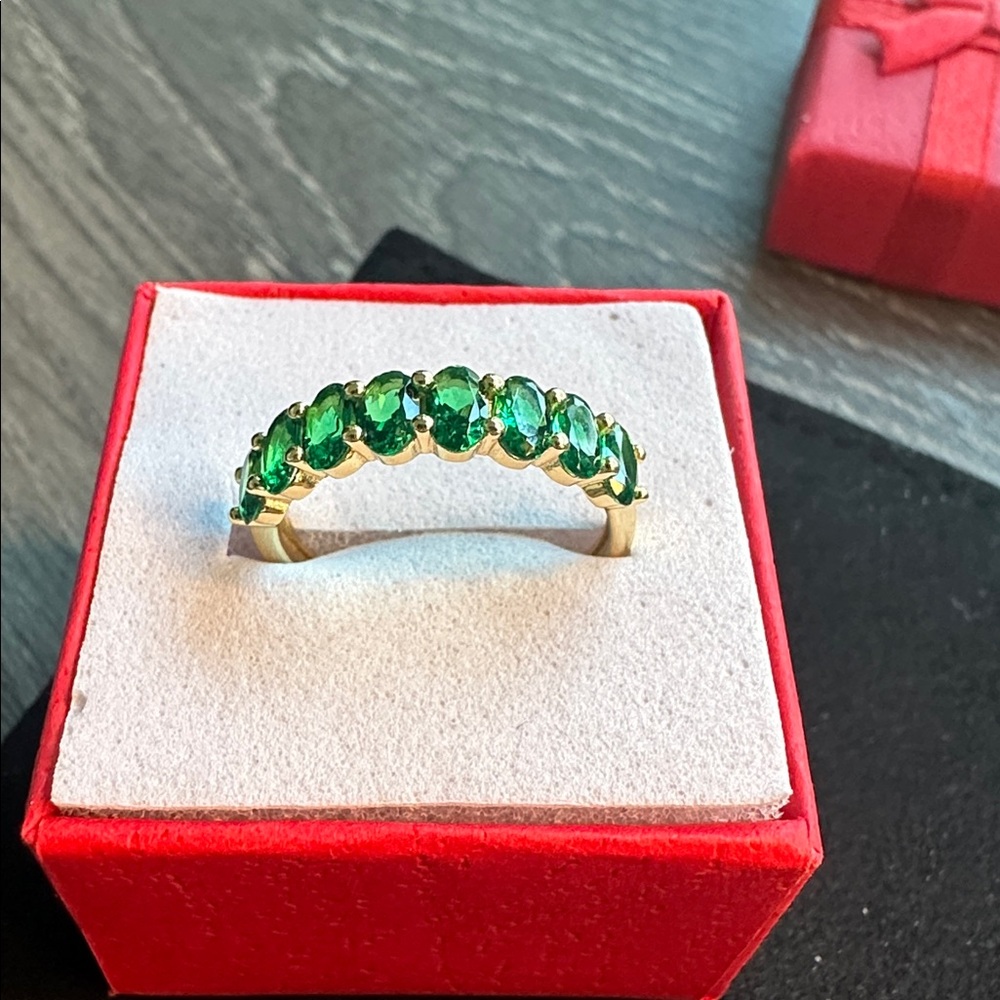 Gold Over 925 Silver Half Eternity Green CZ Ring